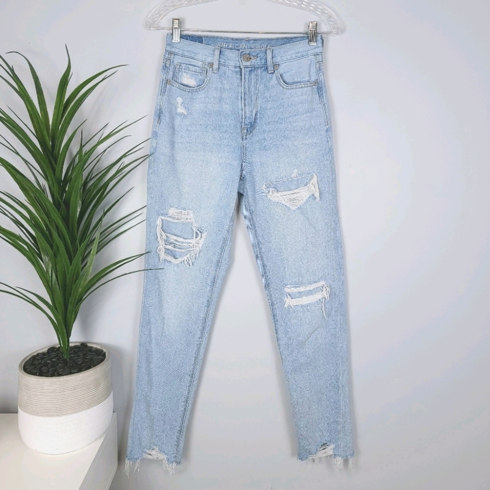 American Eagle Light Wash Distressed Mom Jeans